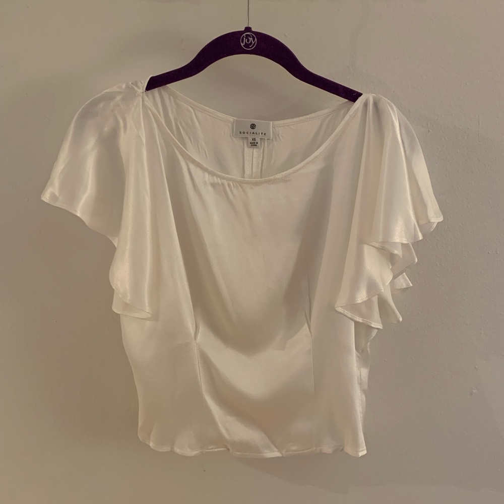 Socialite Satin Flutter Sleeve Top